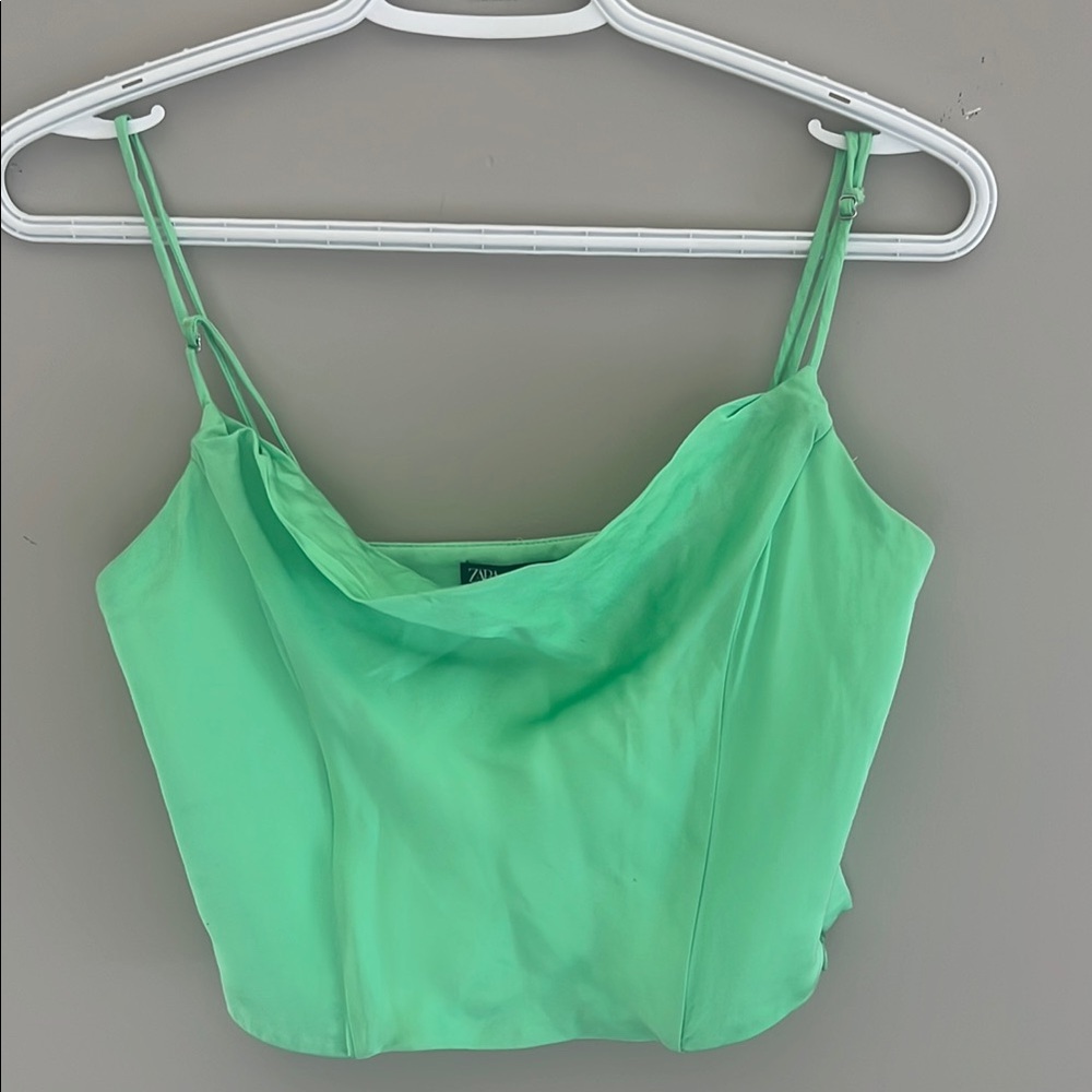 ZARA Green Sleeveless Crop Bustier Top - Picture 3 of 8